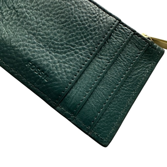 Fossil Shelby Zip Coin Green Leather Card Holder - Picture 4 of 7